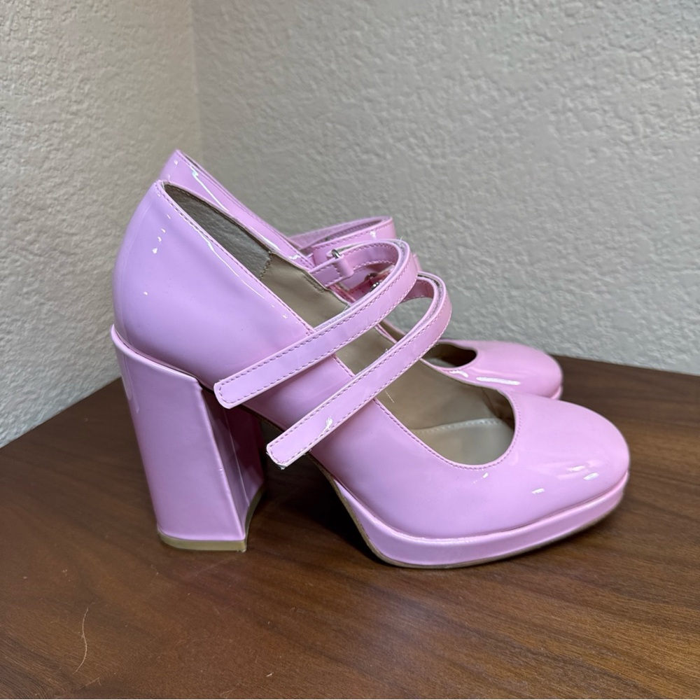 STEVE MADDEN Custom Twice Patent Pink Chunky Heel Platform Mary Jane Pumps 9M
